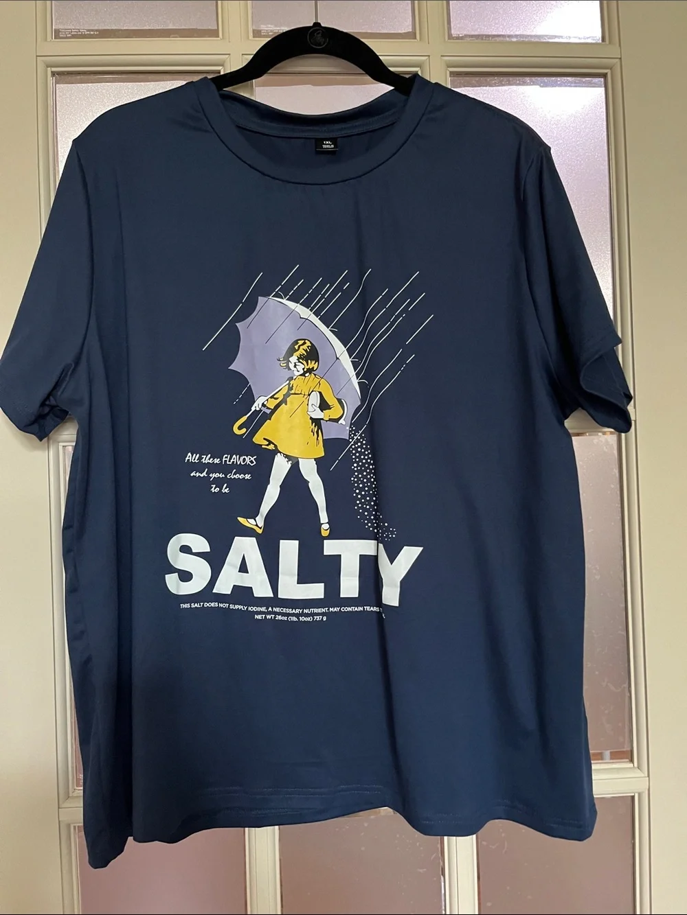 1X SHEIN Navy Blue Graphic 'SALTY' Short Sleeve Tee with vinyl graphic - Picture 1 of 6